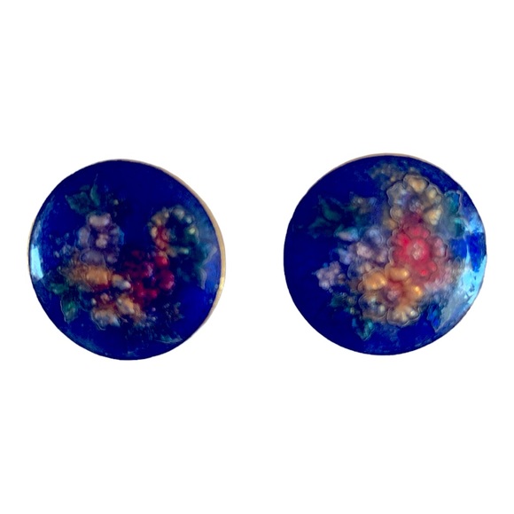 Blue Enamel Floral Earrings - Picture 1 of 3